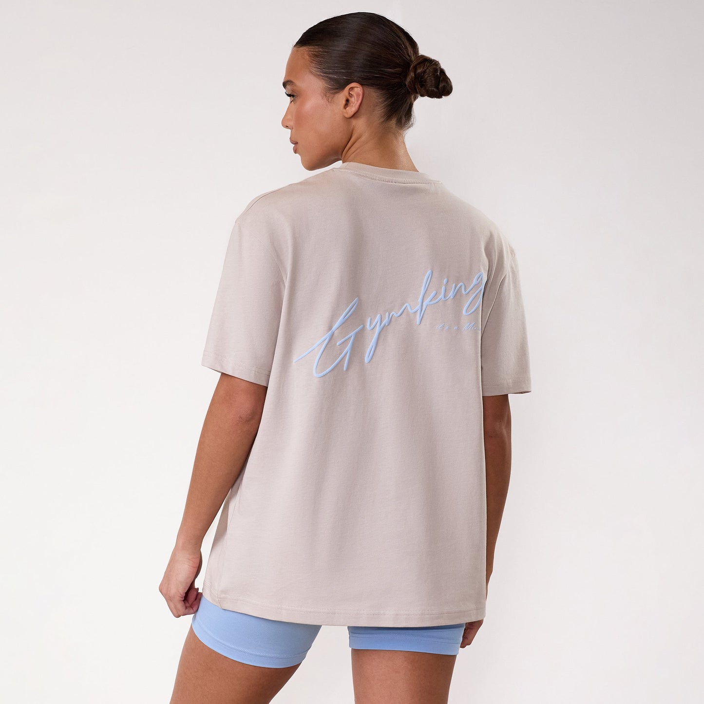 Gym King Script Mindset Boyfriend Tee - Light Stone/Sky Blue