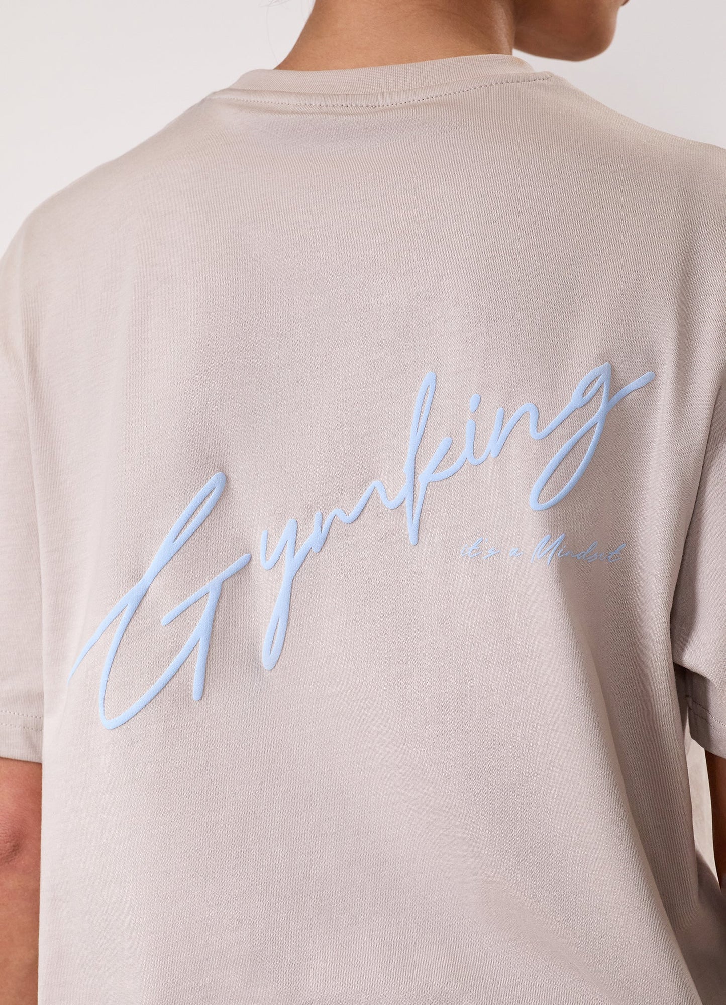 Gym King Script Mindset Boyfriend Tee - Light Stone/Sky Blue