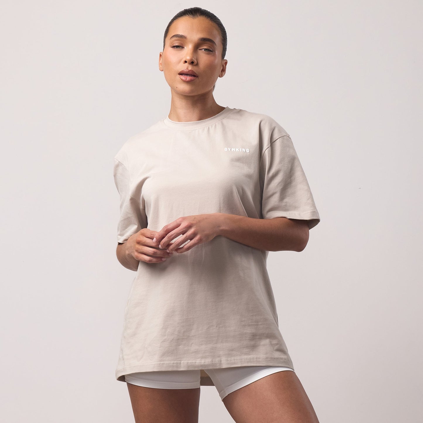 Gym King Challenge Boyfriend Tee - Light Stone